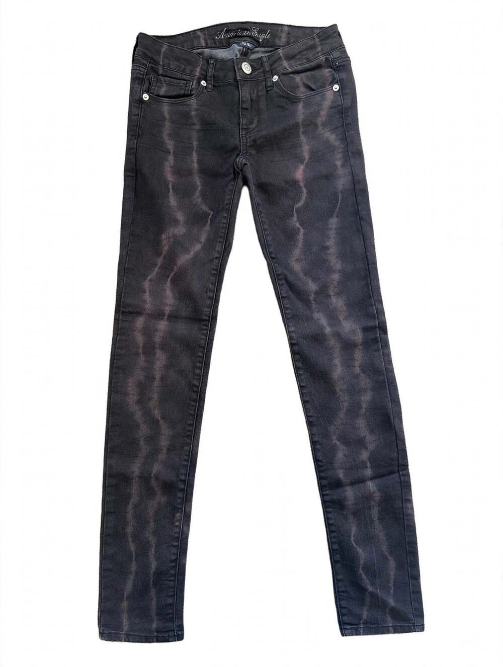 American Eagle Skinny Jeans Womens 2 Regular Black Pink Tie Dye Stretch Denim